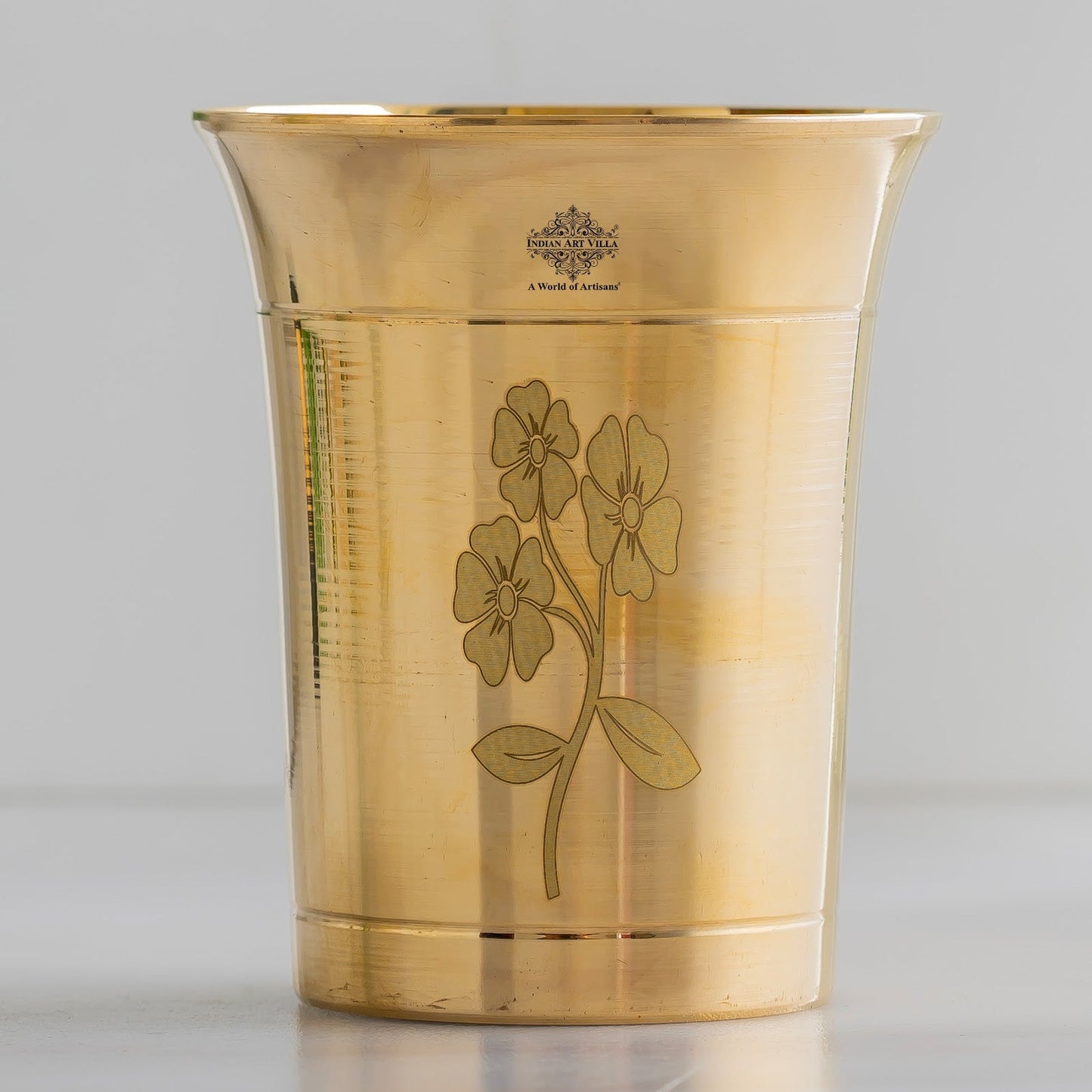 Pure Brass Glass With Curve Laser Printed design