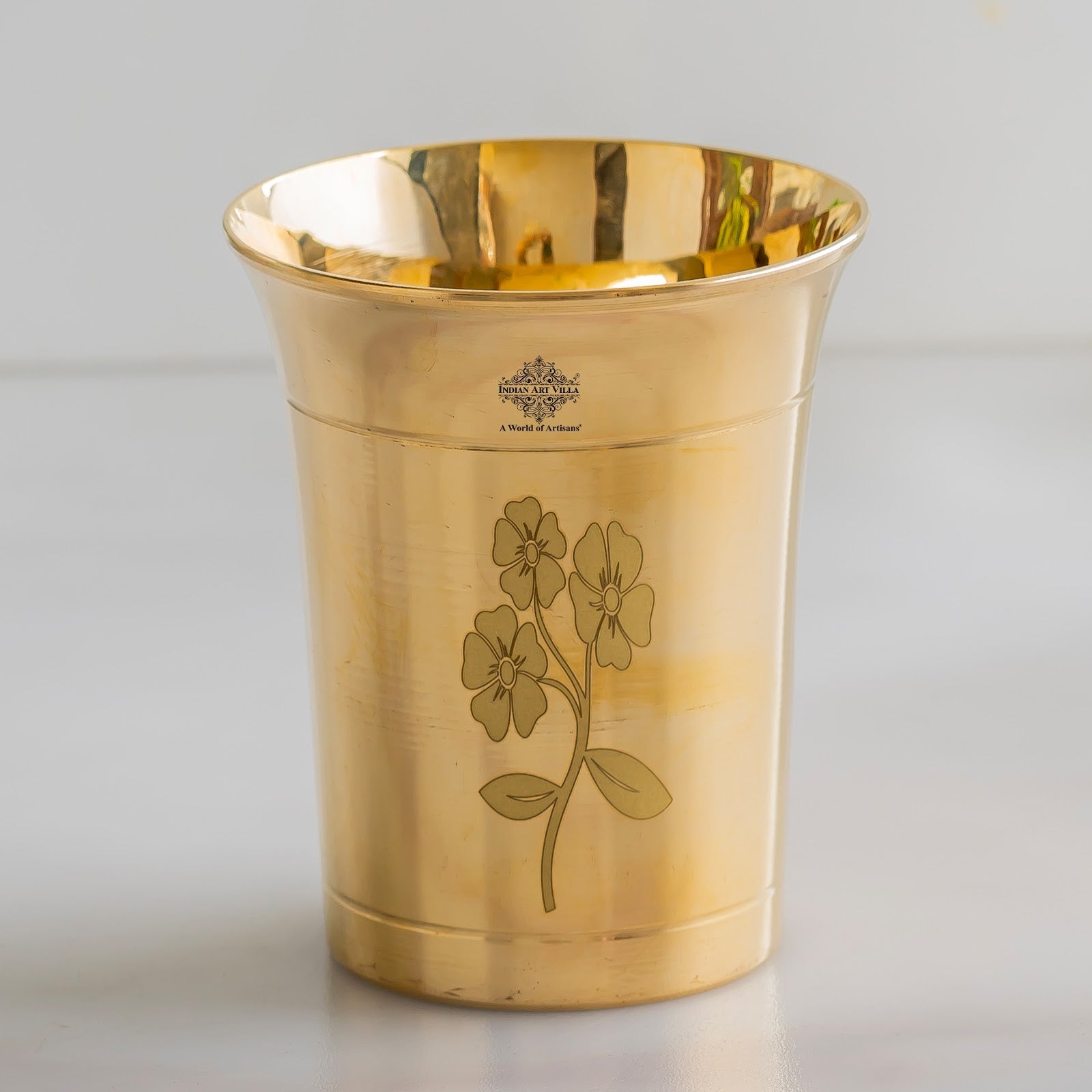 Pure Brass Glass With Curve Laser Printed design