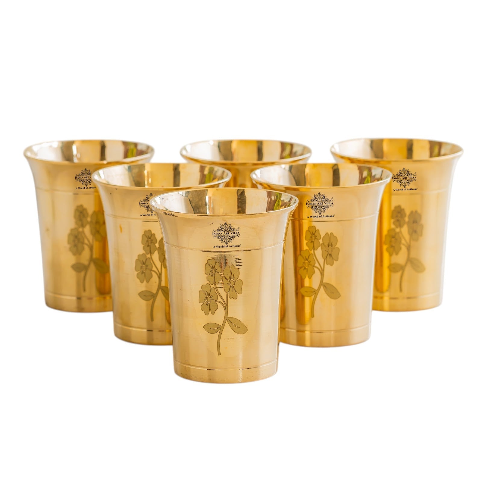 Pure Brass Glass With Curve Laser Printed design