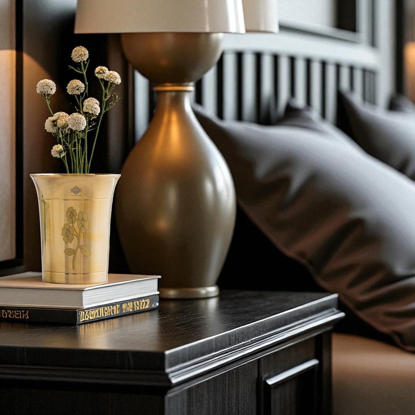 Pure Brass Glass With Curve Laser Printed design