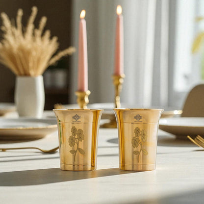 Pure Brass Glass With Curve Laser Printed design