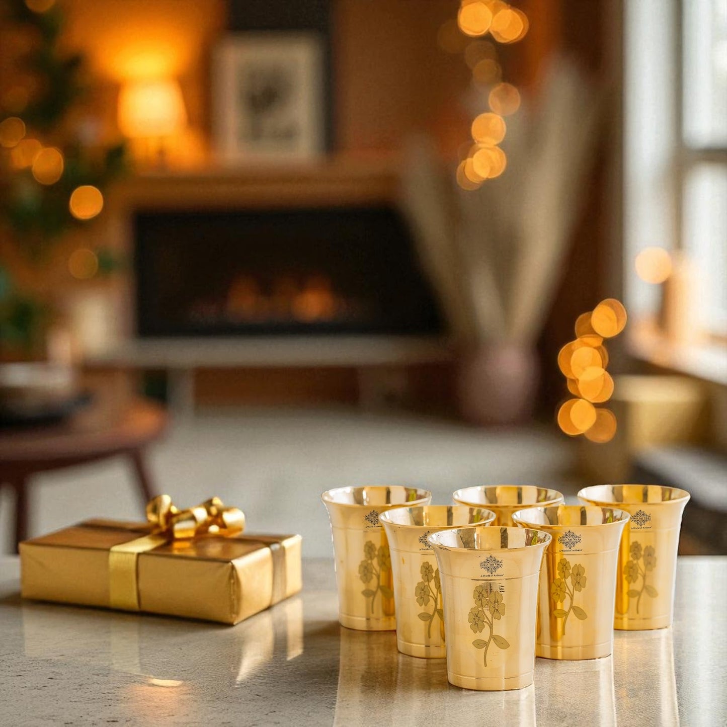 Pure Brass Glass With Curve Laser Printed design