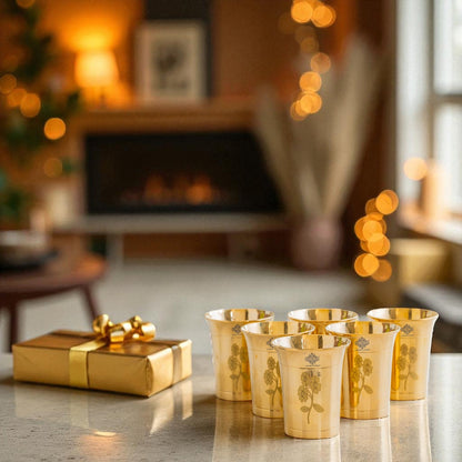 Pure Brass Glass With Curve Laser Printed design