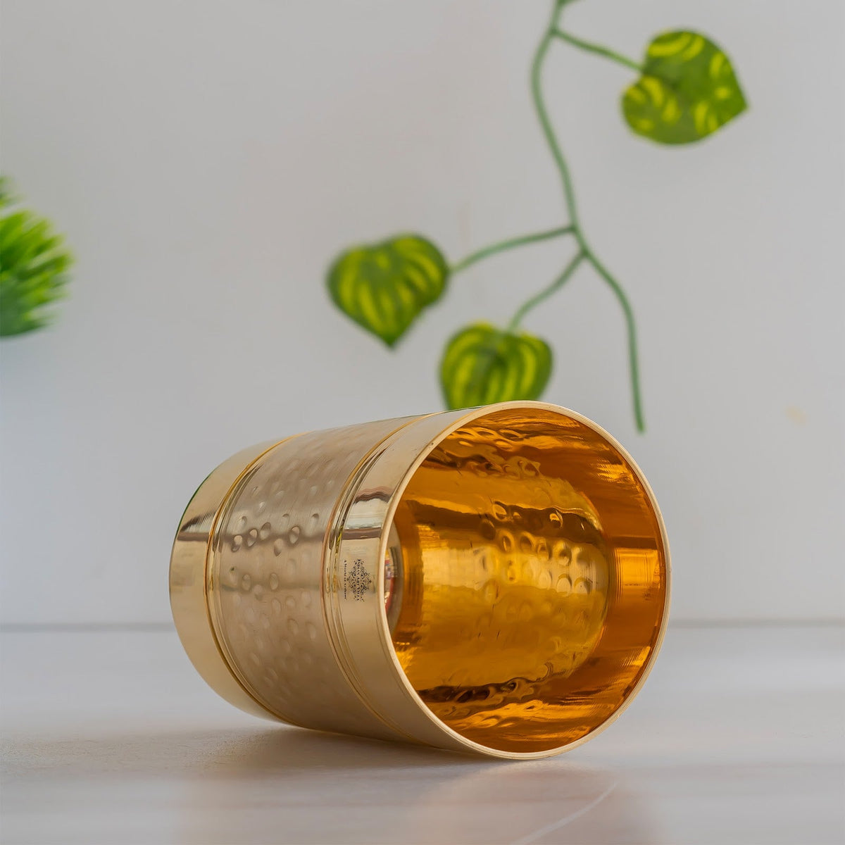 Pure Brass Hammered Lining Design Glass,220 ML