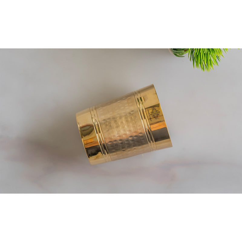 Pure Brass Hammered Lining Design Glass,220 ML