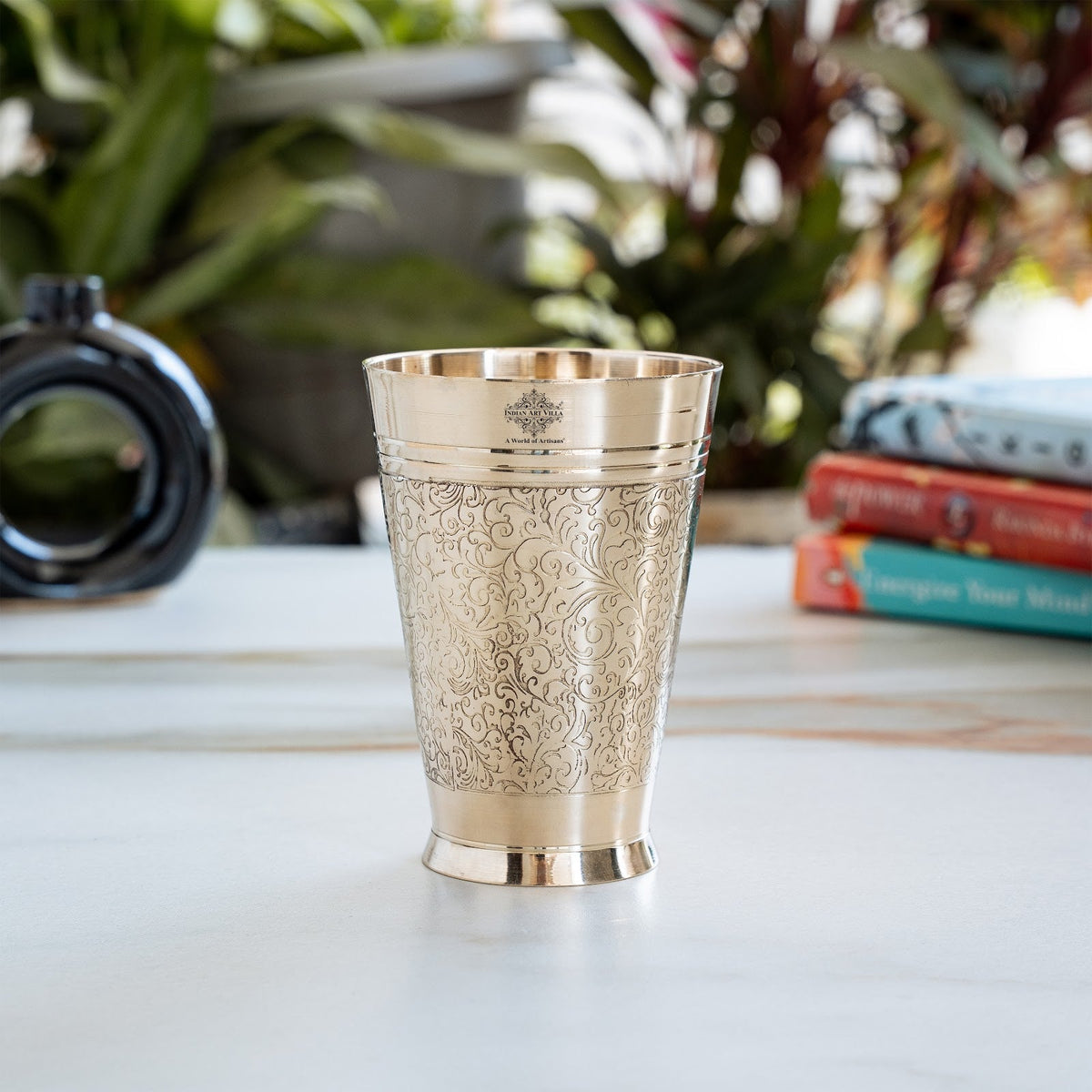 Pure Brass Embossed Design Glass 300 ML