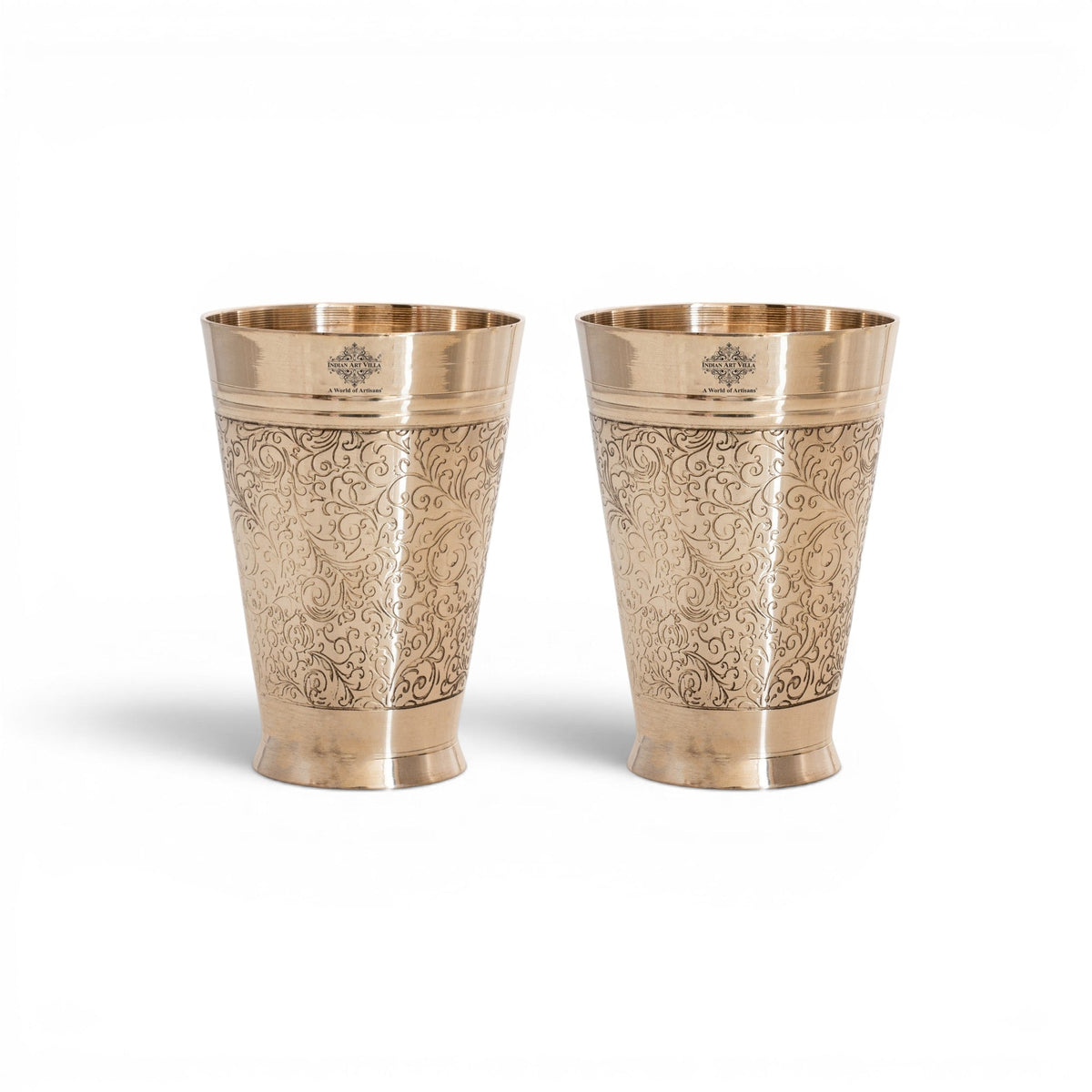 Pure Brass Embossed Design Glass 300 ML