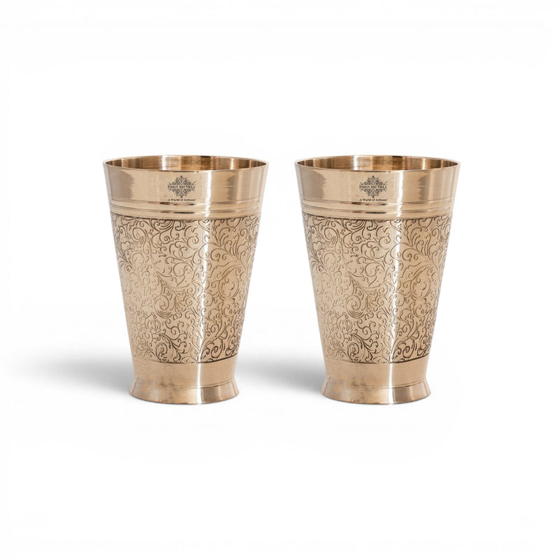 Pure Brass Embossed Design Glass 300 ML