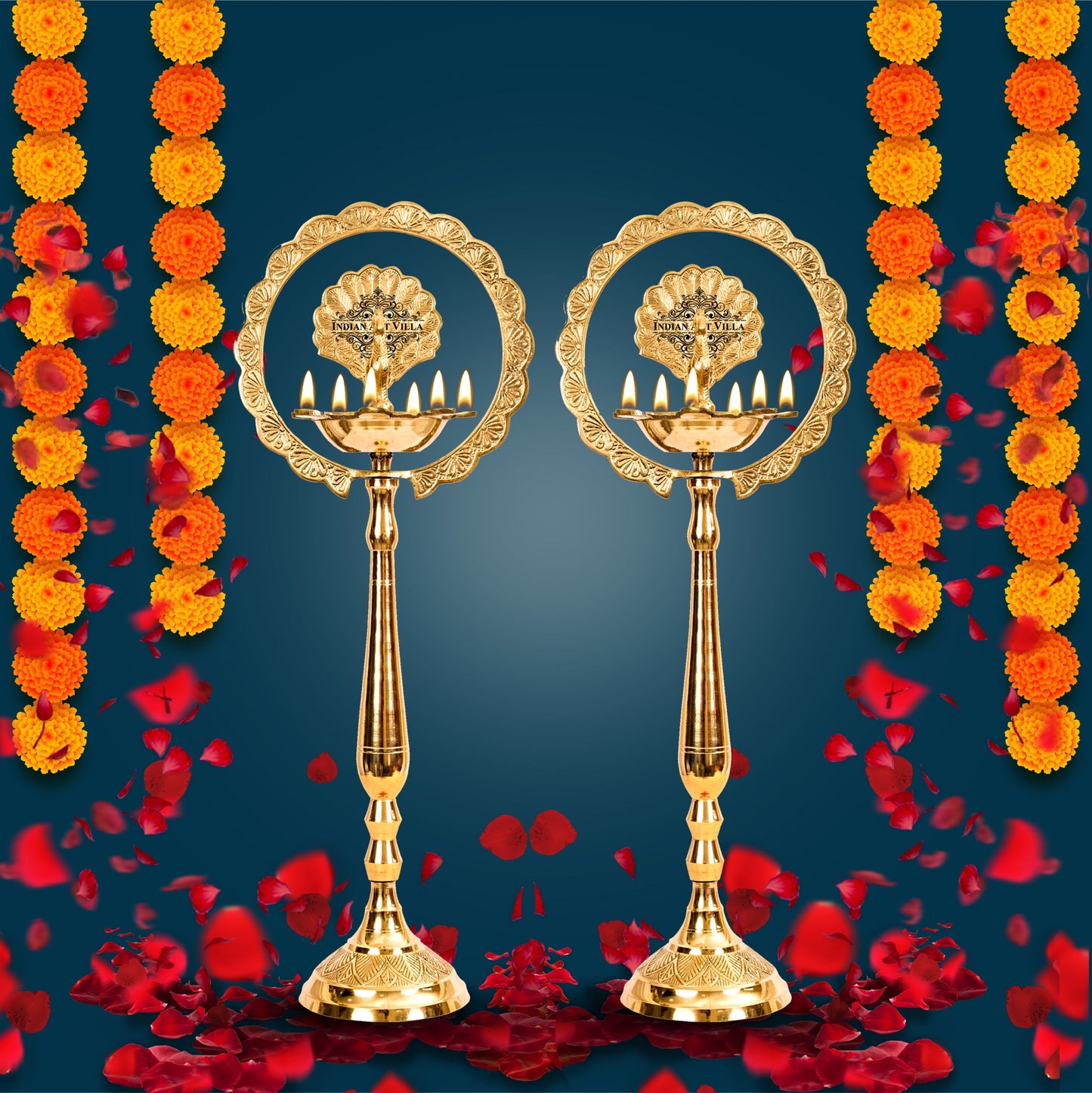 Pure Brass Stand/Pillar Diya/Deepak/Lamp/Lantern With Peacock Design, Pooja, Home Decor & Diwali Gift Item