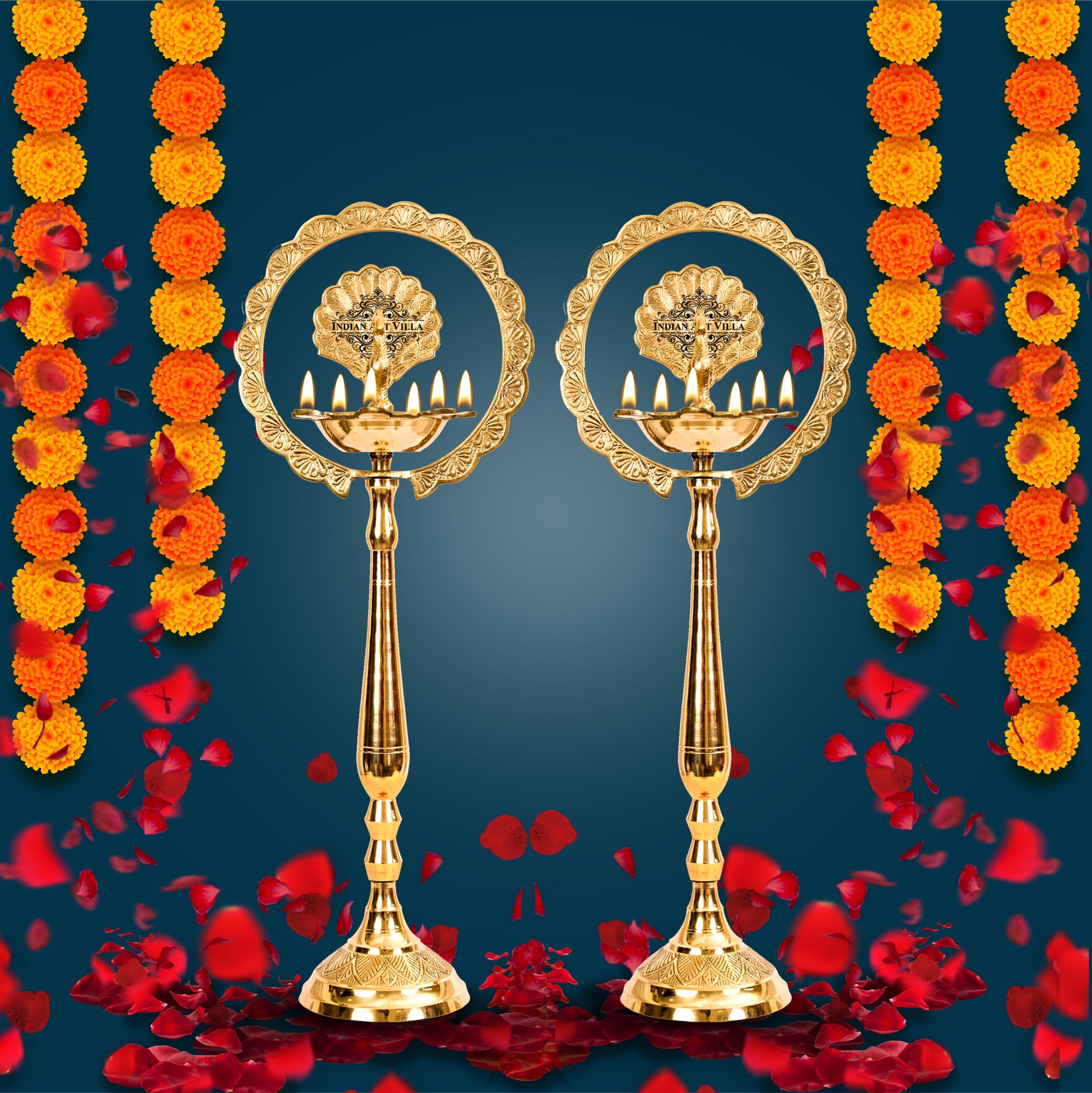 Pure Brass Stand/Pillar Diya/Deepak/Lamp/Lantern With Peacock Design, Pooja, Home Decor & Diwali Gift Item