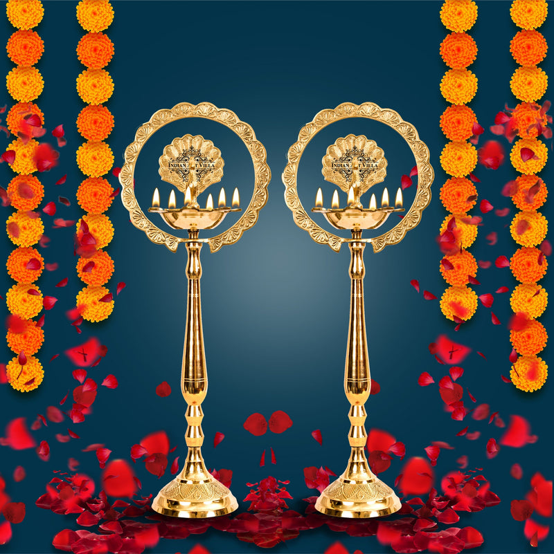Pure Brass Stand/Pillar Diya/Deepak/Lamp/Lantern With Peacock Design, Pooja, Home Decor & Diwali Gift Item