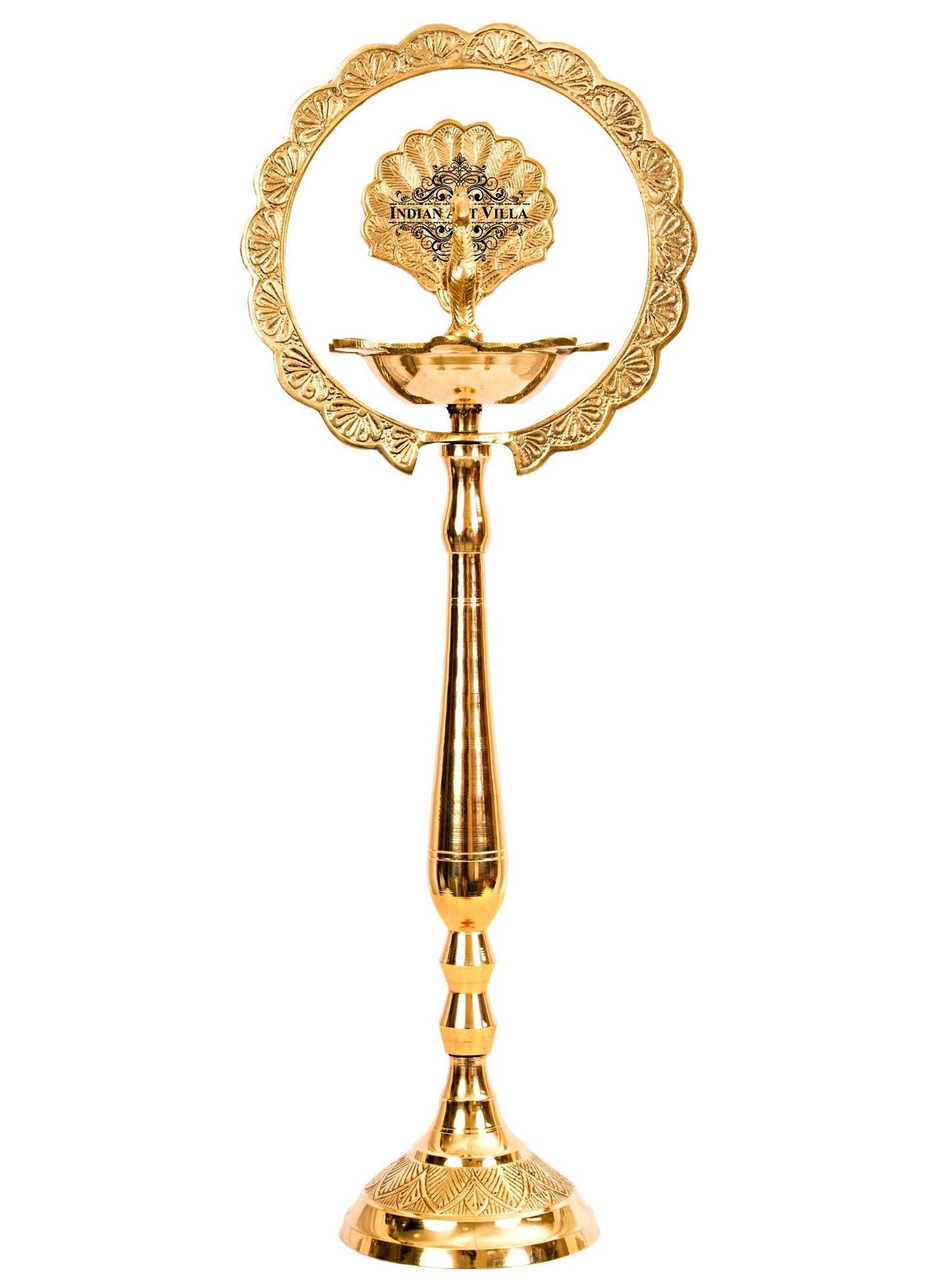 Pure Brass Stand/Pillar Diya/Deepak/Lamp/Lantern With Peacock Design, Pooja, Home Decor & Diwali Gift Item
