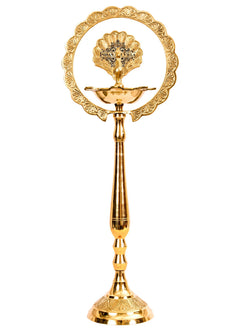 Pure Brass Stand/Pillar Diya/Deepak/Lamp/Lantern With Peacock Design, Pooja, Home Decor & Diwali Gift Item