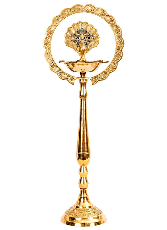 Pure Brass Stand/Pillar Diya/Deepak/Lamp/Lantern With Peacock Design, Pooja, Home Decor & Diwali Gift Item
