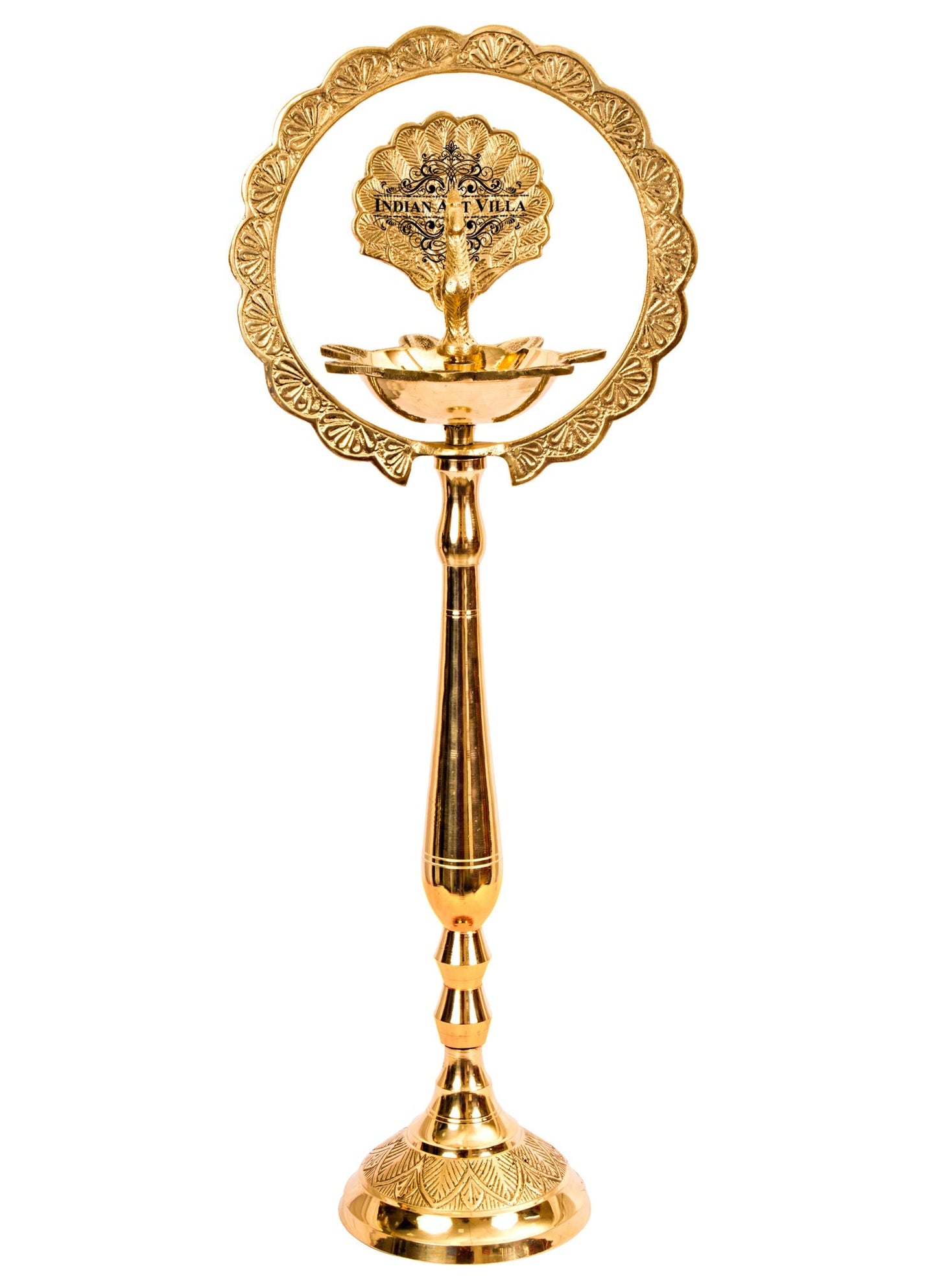 Pure Brass Stand/Pillar Diya/Deepak/Lamp/Lantern With Peacock Design, Pooja, Home Decor & Diwali Gift Item