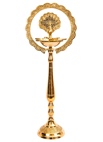 Pure Brass Stand/Pillar Diya/Deepak/Lamp/Lantern With Peacock Design, Pooja, Home Decor & Diwali Gift Item