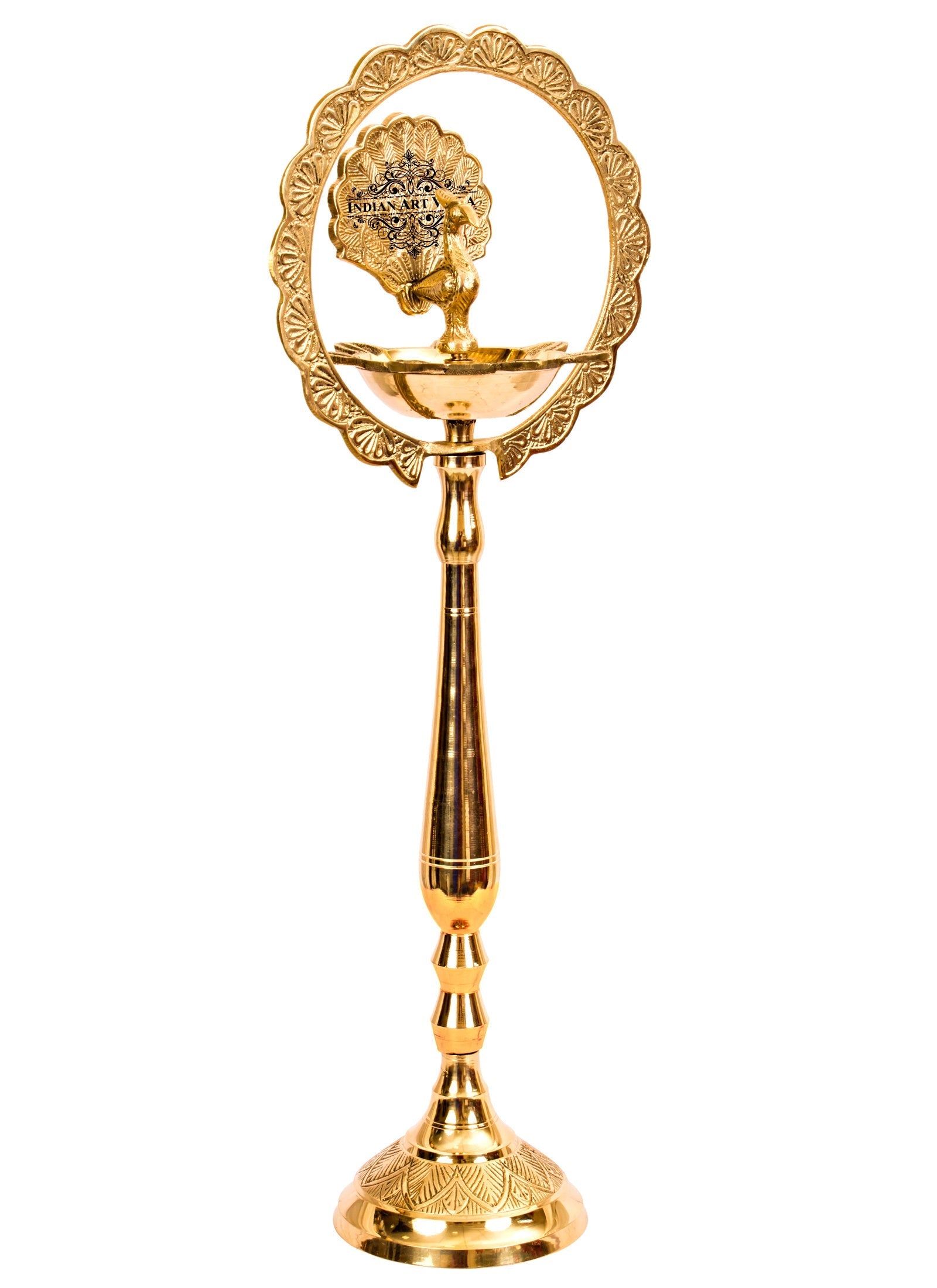 Pure Brass Stand/Pillar Diya/Deepak/Lamp/Lantern With Peacock Design, Pooja, Home Decor & Diwali Gift Item