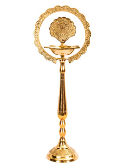 Pure Brass Stand/Pillar Diya/Deepak/Lamp/Lantern With Peacock Design, Pooja, Home Decor & Diwali Gift Item