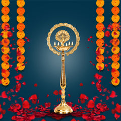 Pure Brass Stand/Pillar Diya/Deepak/Lamp/Lantern With Peacock Design, Pooja, Home Decor & Diwali Gift Item