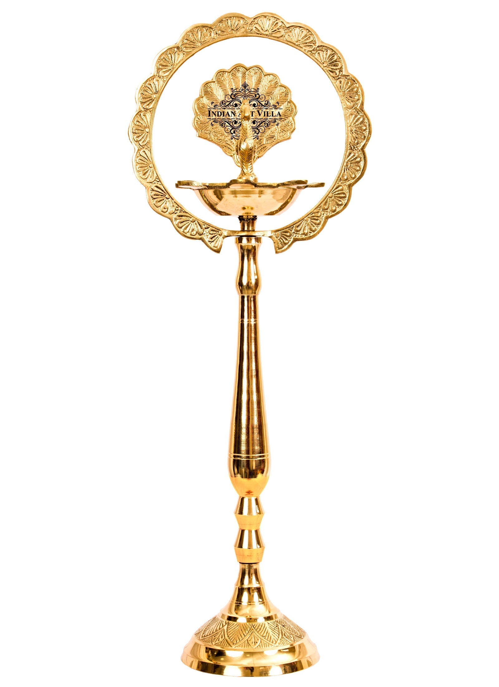 Pure Brass Stand/Pillar Diya/Deepak/Lamp/Lantern With Peacock Design, Pooja, Home Decor & Diwali Gift Item