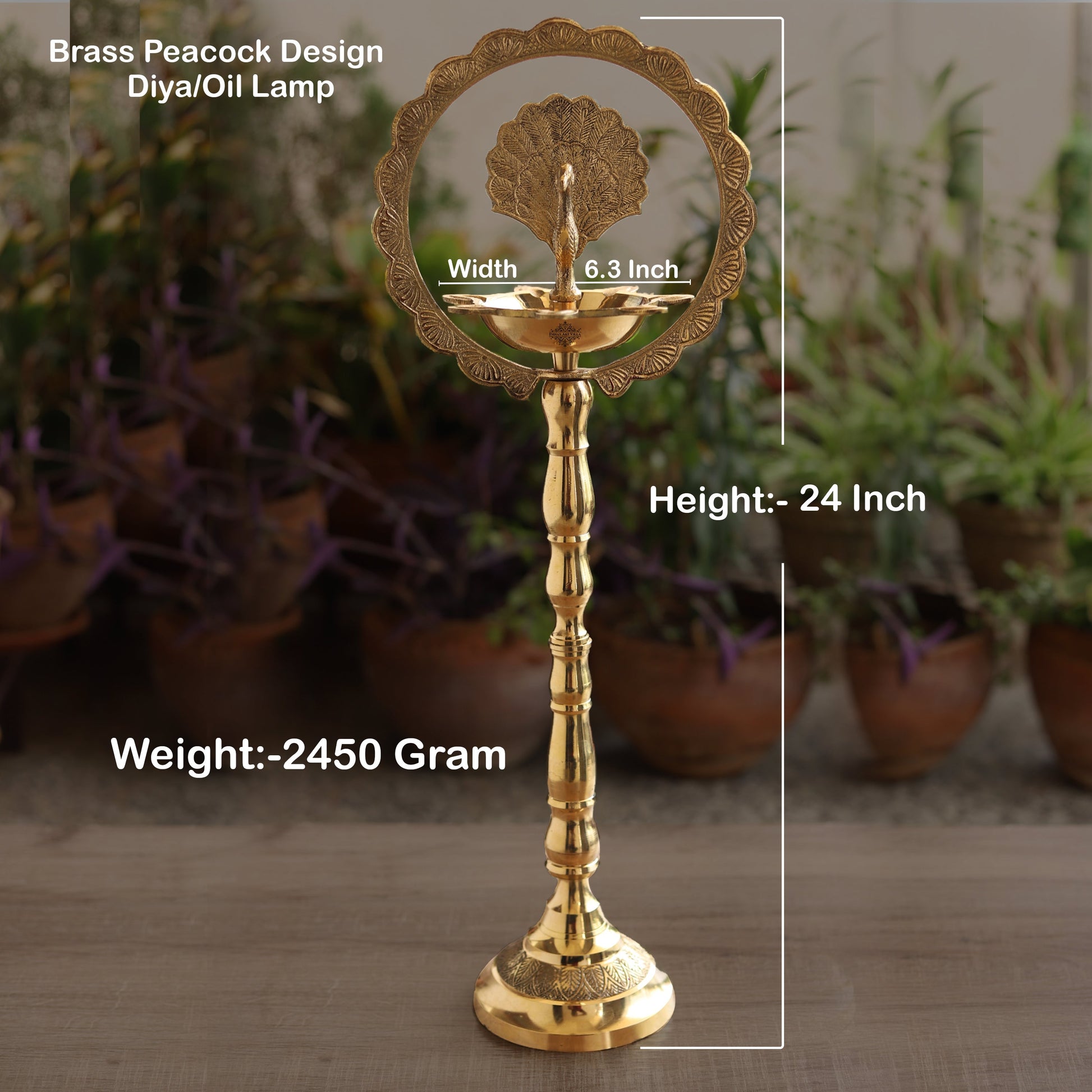 Brass Peacock Top Oil Lamp Stand, Standing Deepak, Diya with 5 wicks, Spiritual Item