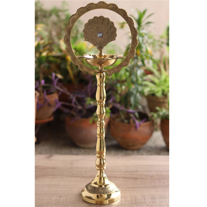 Brass Peacock Top Oil Lamp Stand, Standing Deepak, Diya with 5 wicks, Spiritual Item
