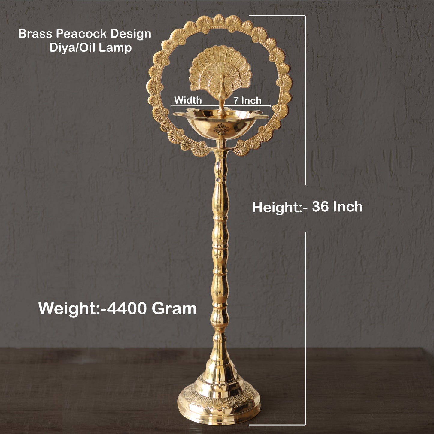 Brass Peacock Top Oil Lamp Stand, Standing Deepak, Diya with 5 wicks, Spiritual Item