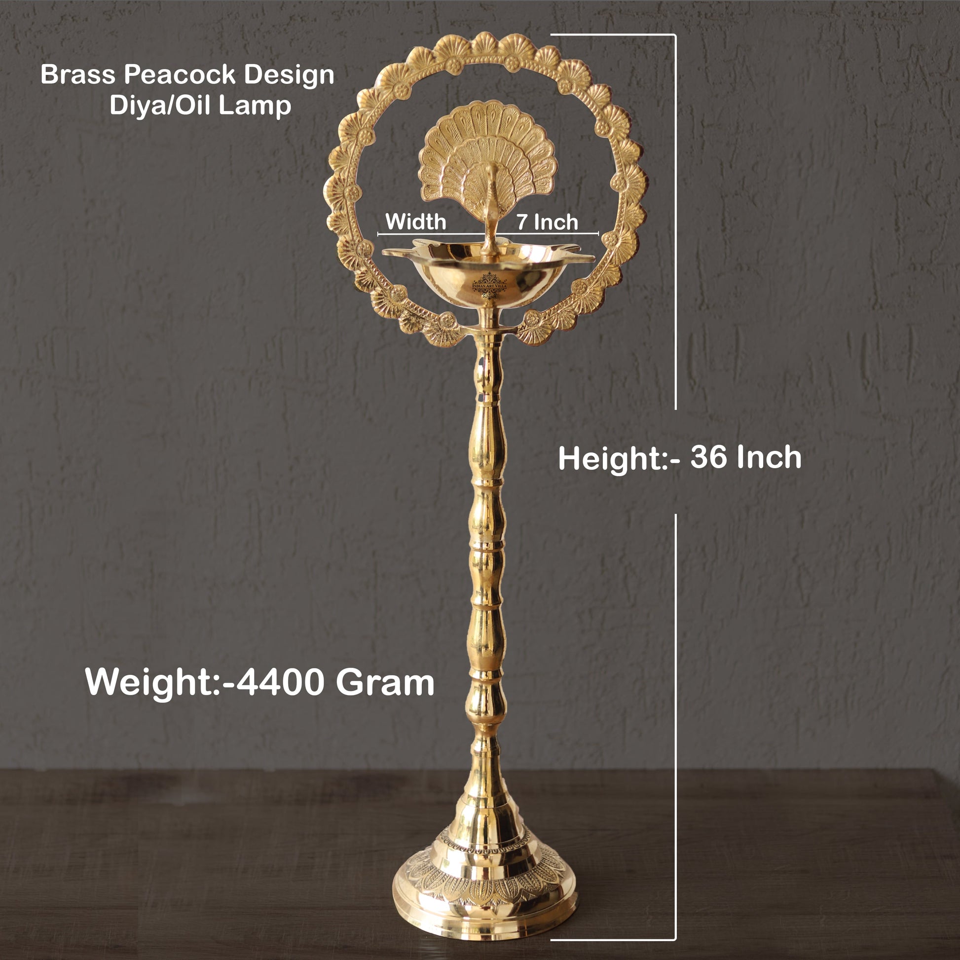 Brass Peacock Top Oil Lamp Stand, Standing Deepak, Diya with 5 wicks, Spiritual Item