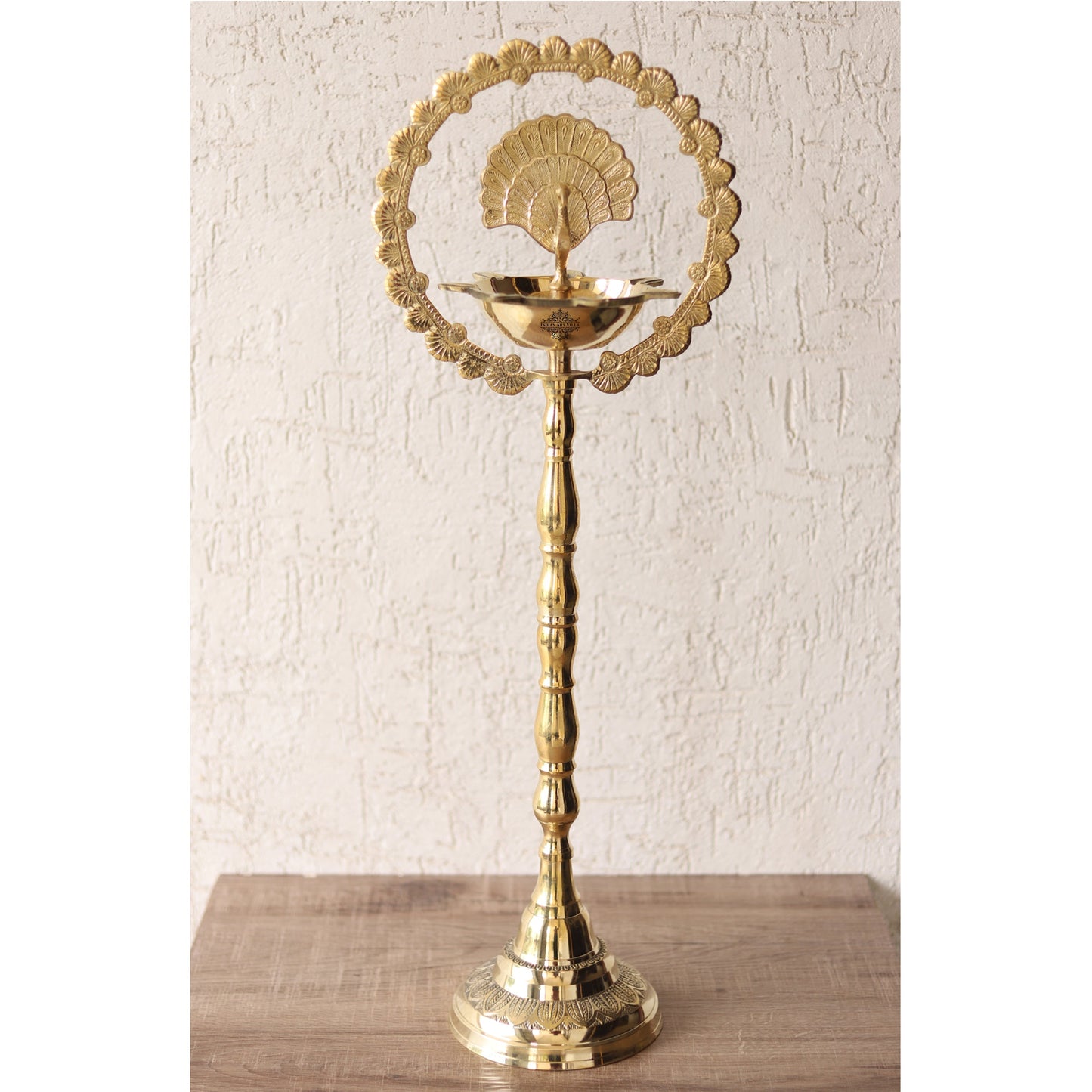 Brass Peacock Top Oil Lamp Stand, Standing Deepak, Diya with 5 wicks, Spiritual Item