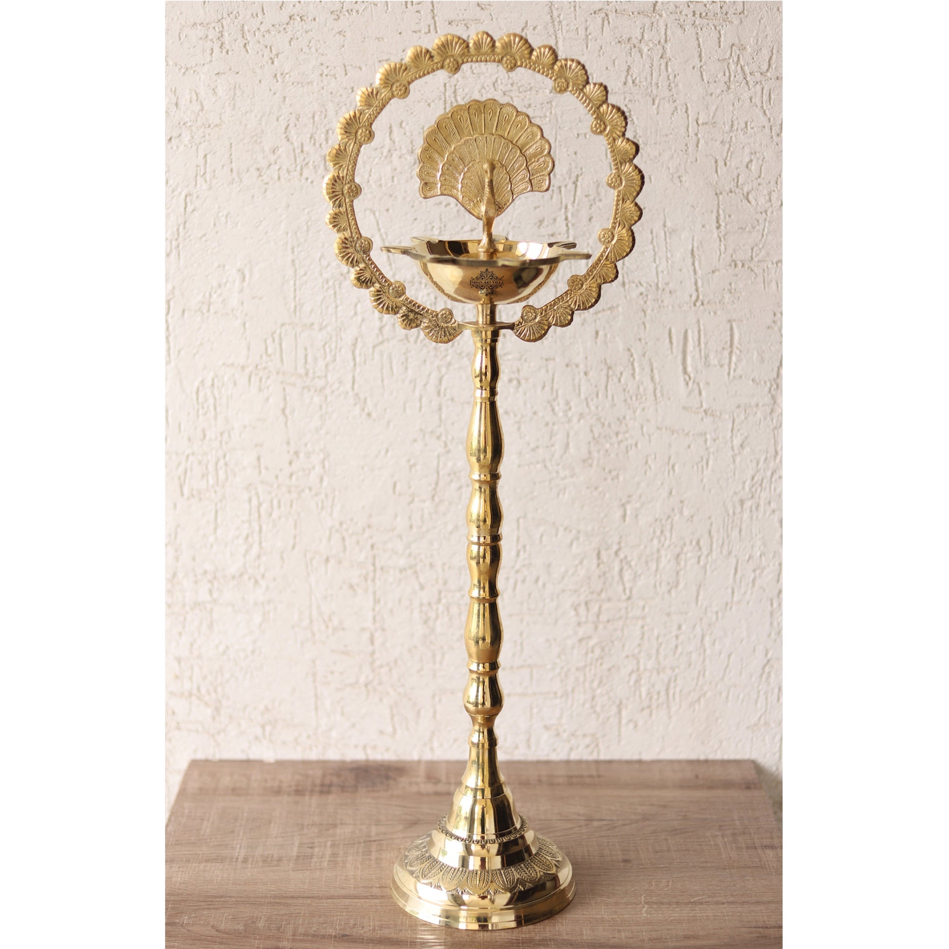 Brass Peacock Top Oil Lamp Stand, Standing Deepak, Diya with 5 wicks, Spiritual Item