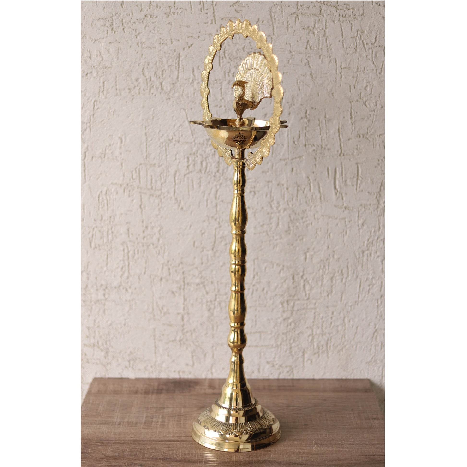 Brass Peacock Top Oil Lamp Stand, Standing Deepak, Diya with 5 wicks, Spiritual Item