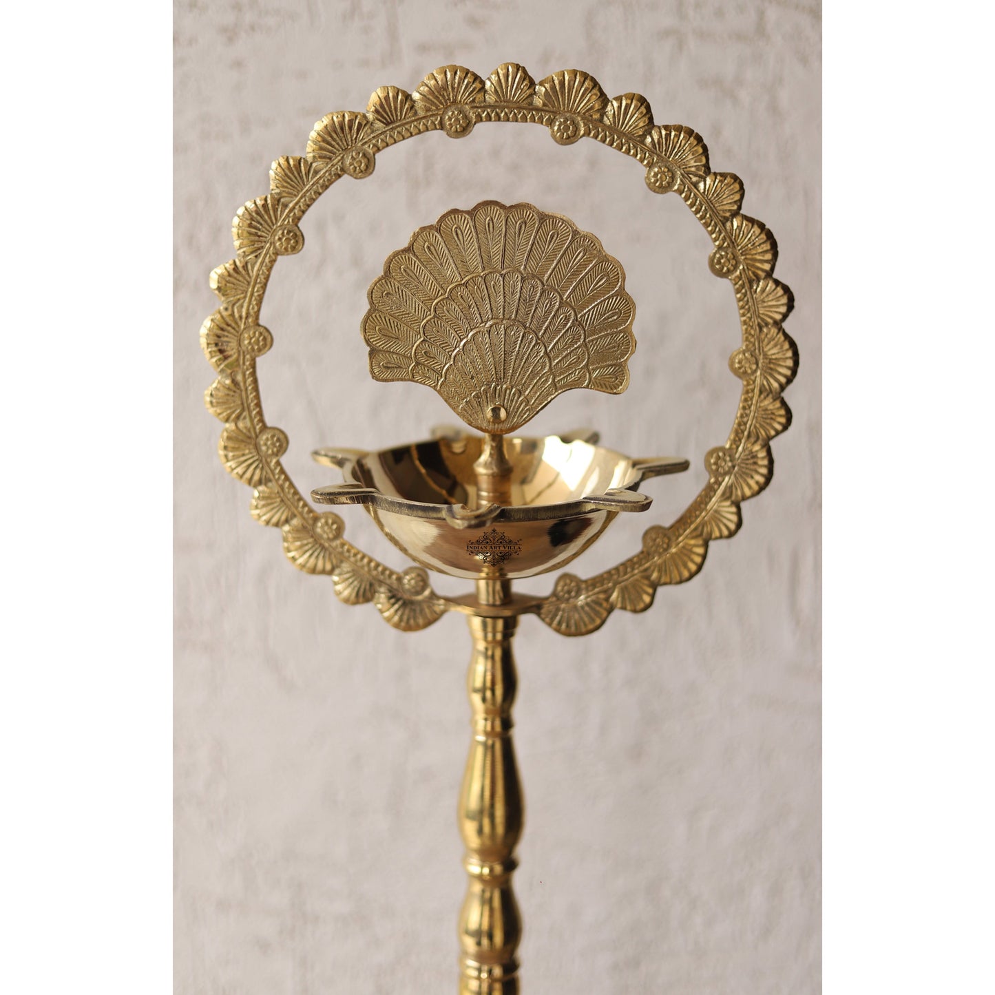 Brass Peacock Top Oil Lamp Stand, Standing Deepak, Diya with 5 wicks, Spiritual Item