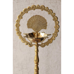 Brass Peacock Top Oil Lamp Stand, Standing Deepak, Diya with 5 wicks, Spiritual Item