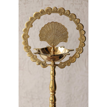Brass Peacock Top Oil Lamp Stand, Standing Deepak, Diya with 5 wicks, Spiritual Item