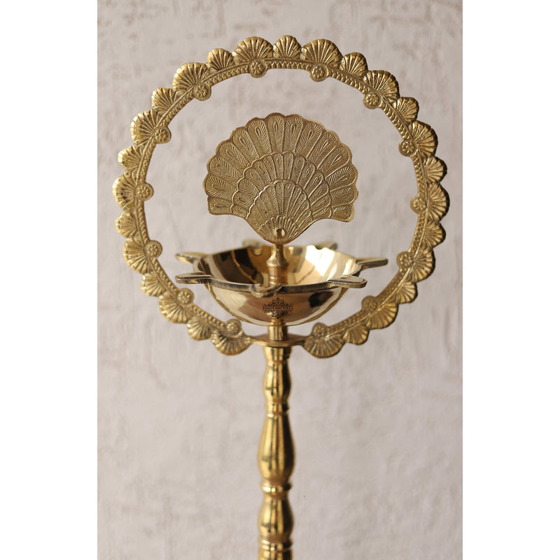 Brass Peacock Top Oil Lamp Stand, Standing Deepak, Diya with 5 wicks, Spiritual Item
