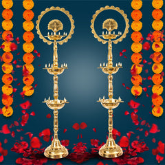 Handcrafted Pure Brass Peacock Top Diya Oil Lamp Stand Diya