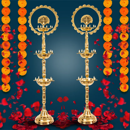 Handcrafted Pure Brass Peacock Top Diya Oil Lamp Stand Diya
