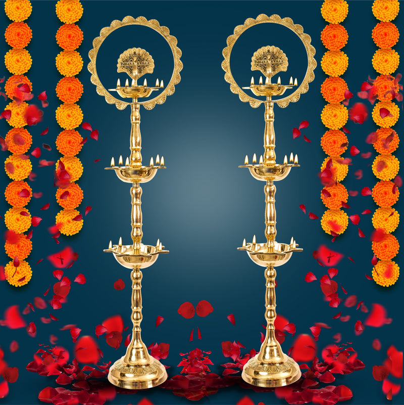 Handcrafted Pure Brass Peacock Top Diya Oil Lamp Stand Diya