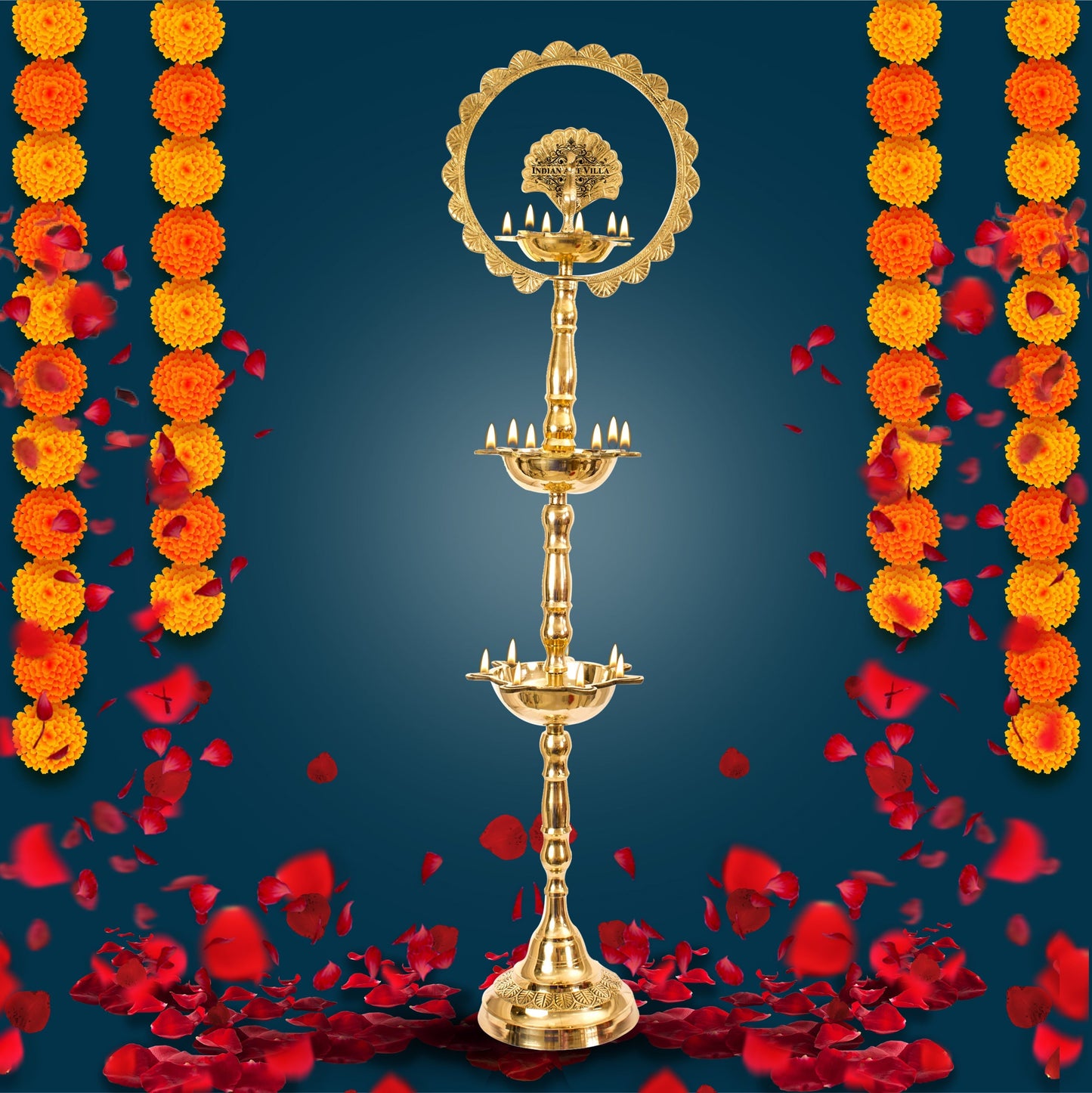 Handcrafted Pure Brass Peacock Top Diya Oil Lamp Stand Diya