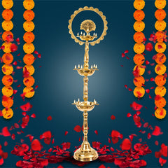 Handcrafted Pure Brass Peacock Top Diya Oil Lamp Stand Diya