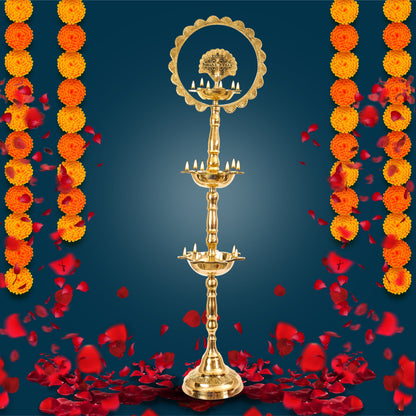 Handcrafted Pure Brass Peacock Top Diya Oil Lamp Stand Diya