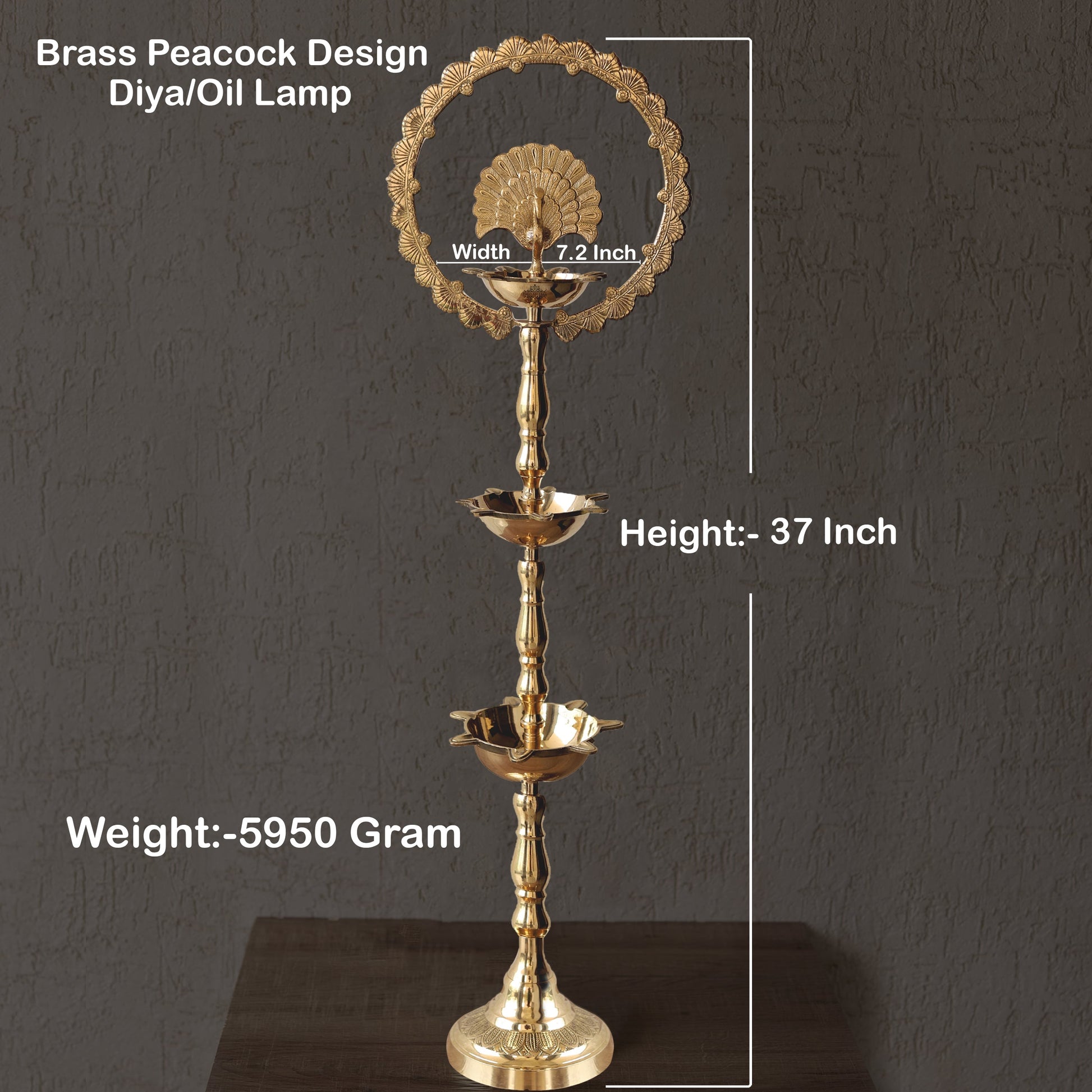 Handcrafted Pure Brass Peacock Top Diya Oil Lamp Stand Diya