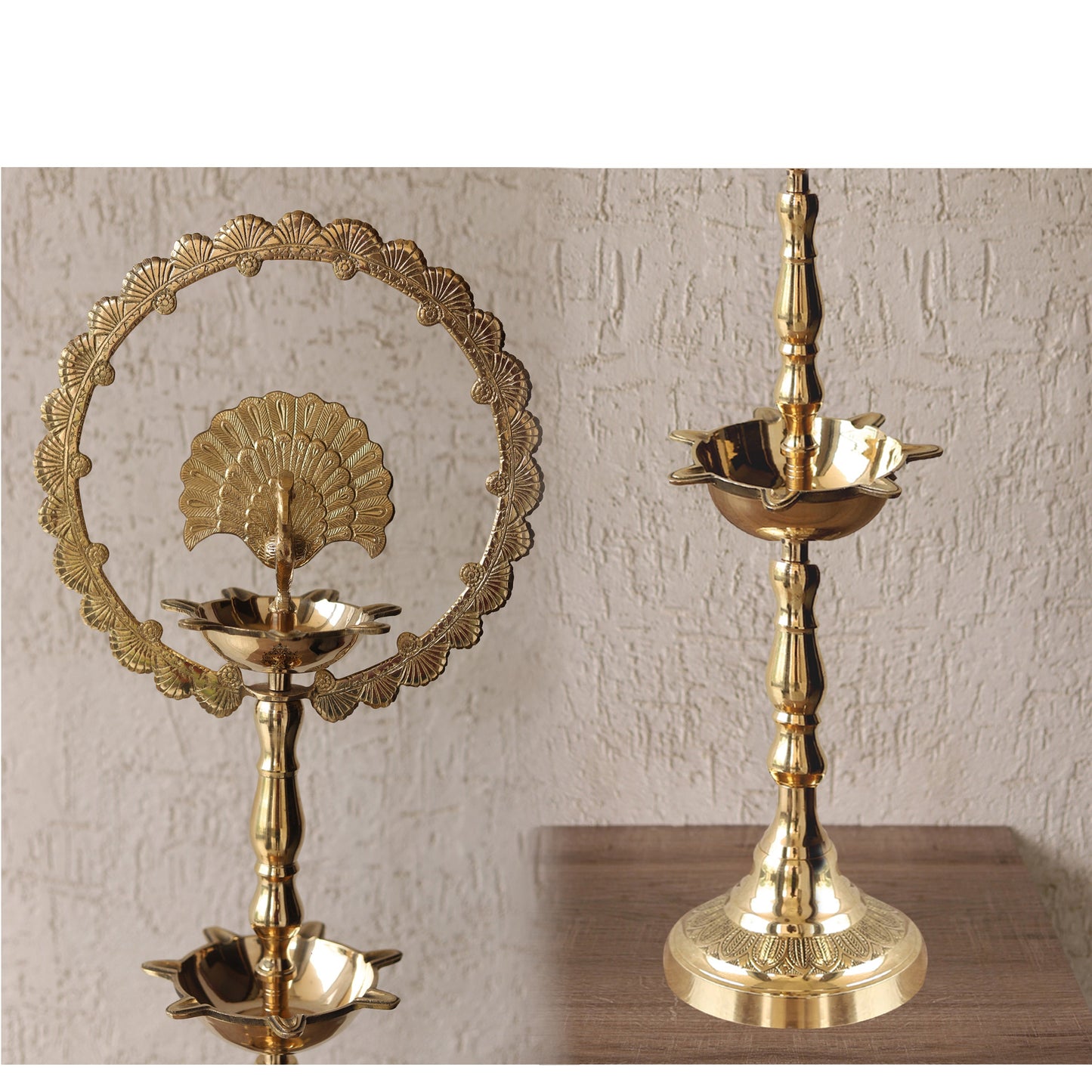 Handcrafted Pure Brass Peacock Top Diya Oil Lamp Stand Diya