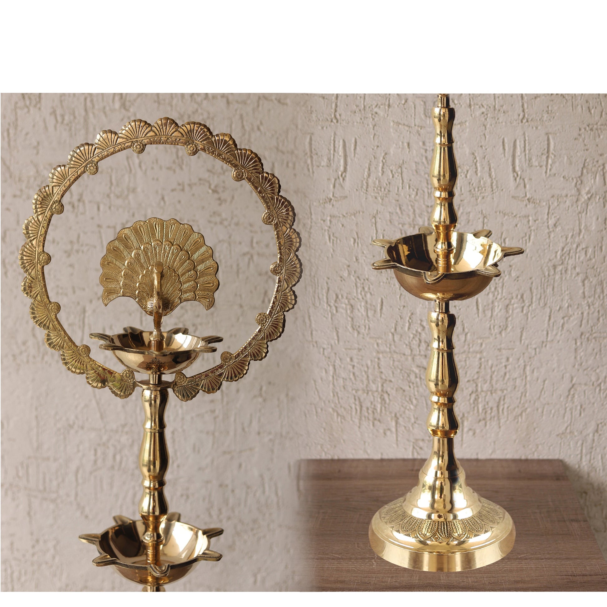 Handcrafted Pure Brass Peacock Top Diya Oil Lamp Stand Diya