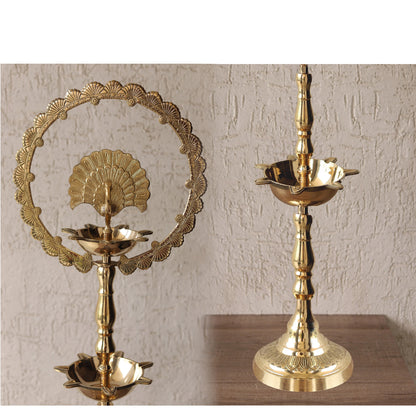 Handcrafted Pure Brass Peacock Top Diya Oil Lamp Stand Diya