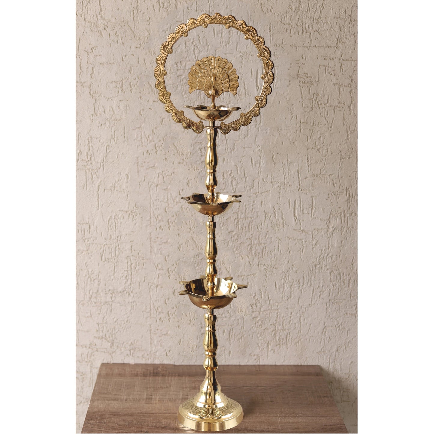 Handcrafted Pure Brass Peacock Top Diya Oil Lamp Stand Diya
