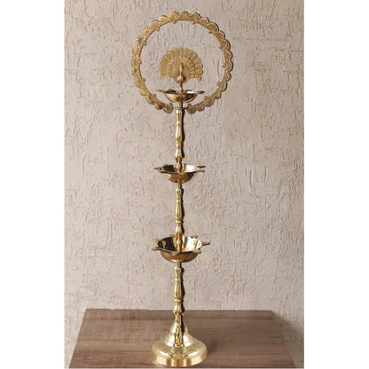 Handcrafted Pure Brass Peacock Top Diya Oil Lamp Stand Diya
