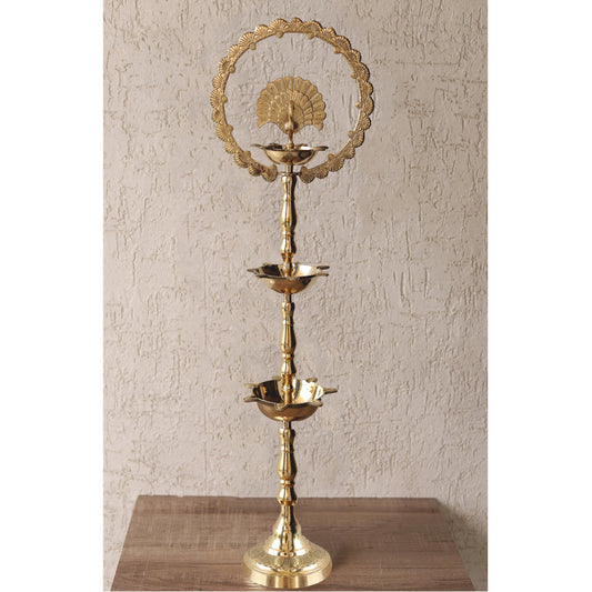 Handcrafted Pure Brass Peacock Top Diya Oil Lamp Stand Diya
