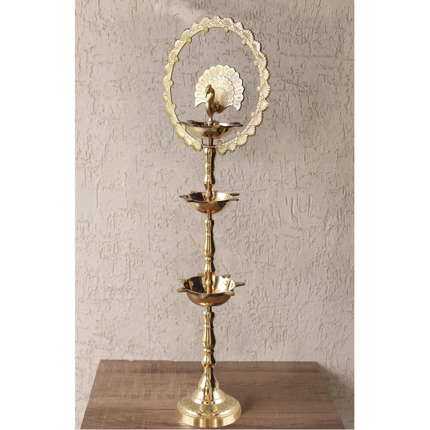Handcrafted Pure Brass Peacock Top Diya Oil Lamp Stand Diya