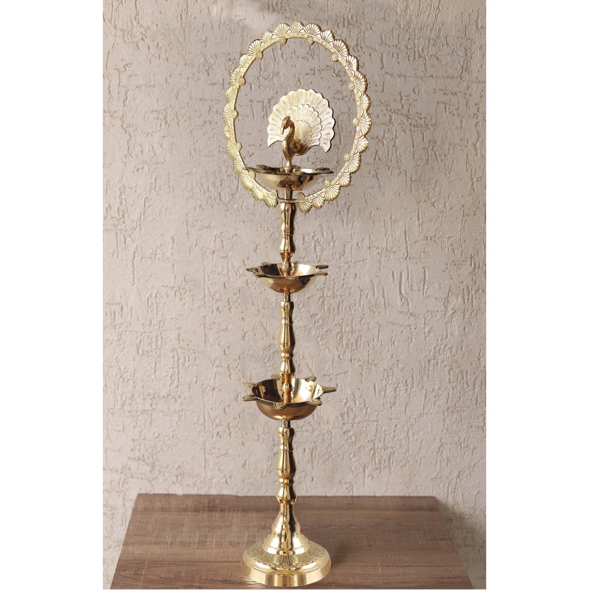 Handcrafted Pure Brass Peacock Top Diya Oil Lamp Stand Diya